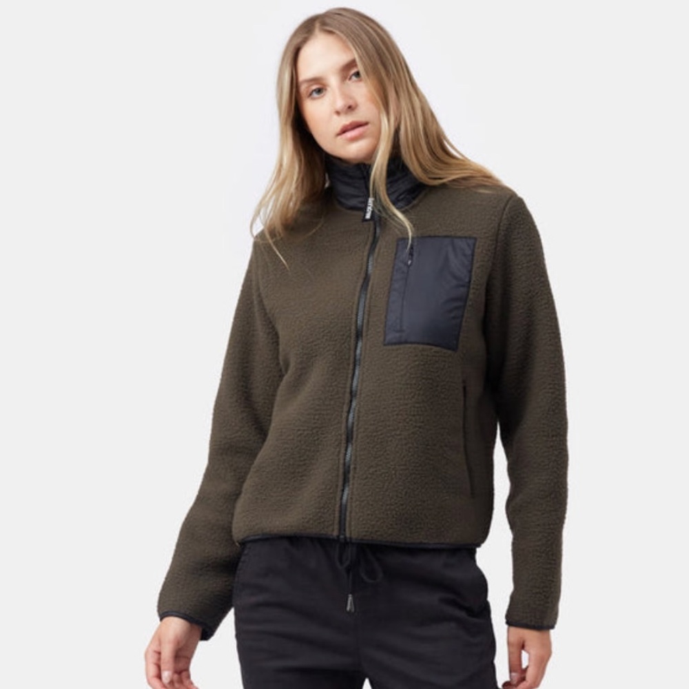 Size XS Tentree Women's ExoLoft Zip Jacket Recycled Polyester Black Olive Green